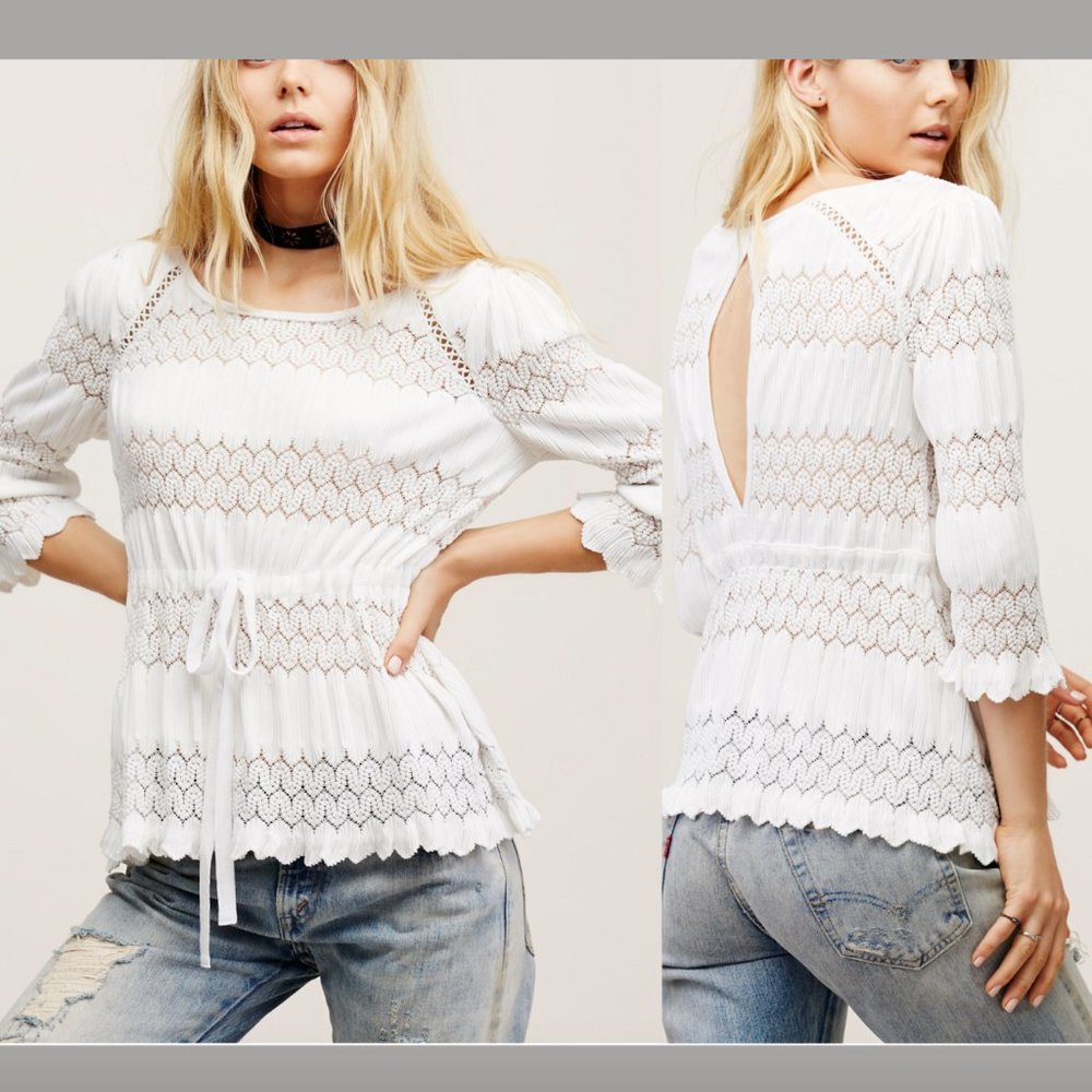NEW‎ $78 Free People Fire Island Open Knit Top in White [ SZ XS ]